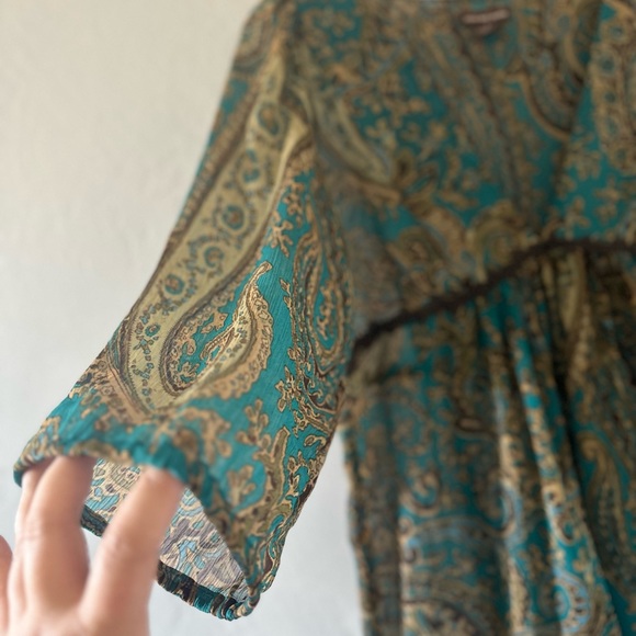 COCO AND CHASE Turquoise Boho Paisley Design 3/4 sleeve Size M - Picture 11 of 11